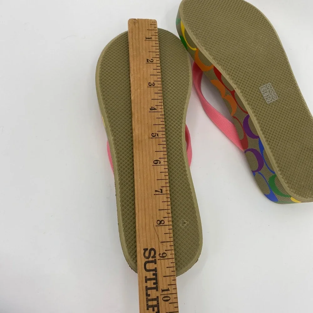 Coach Rainbow Logo Platform Flip Flops Sandals Pink Straps Women's Size 7 Spring